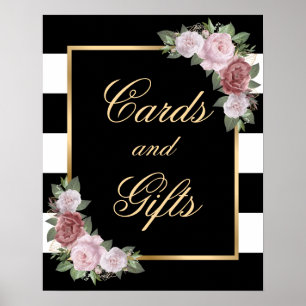 Black Gold Floral Wedding Cards and Gifts Sign Poster