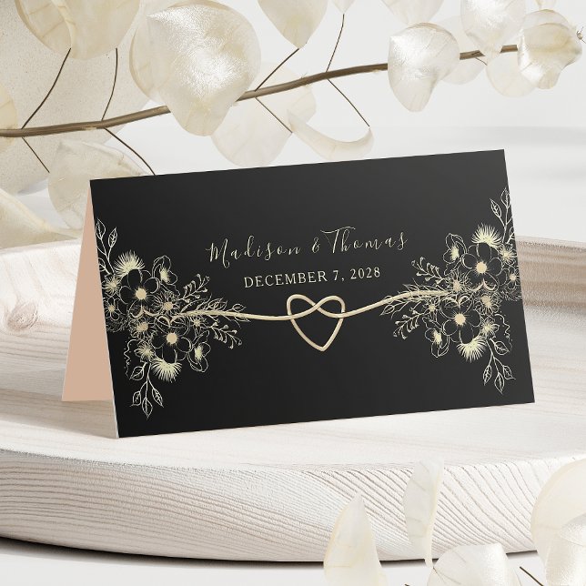 Black Gold Floral Wedding Platzkarte (Von Creator hochgeladen)