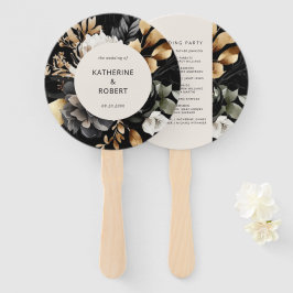 Black Gold Floral Wedding Program Hand Fan Fächer