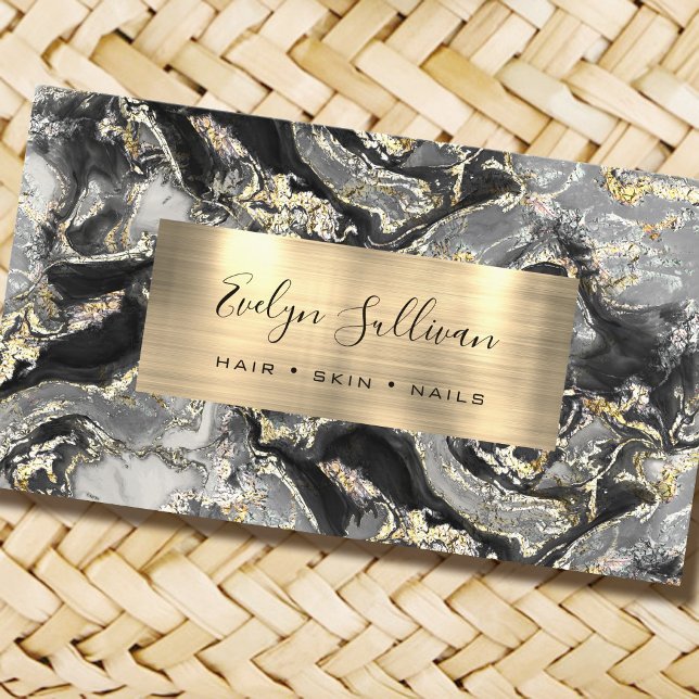 Black Gold Fluid Marble Business Card Visitenkarte (Von Creator hochgeladen)
