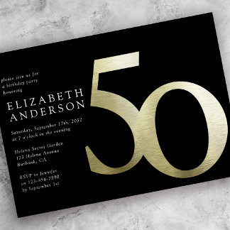 Black Gold Foil 50. Geburtstag Einladung