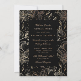 Black Gold Foil Blume Hand Drawn Elegante Hochzeit Einladung