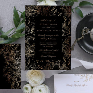 Black Gold Foil Blume Hand Drawn Elegante Hochzeit Einladung