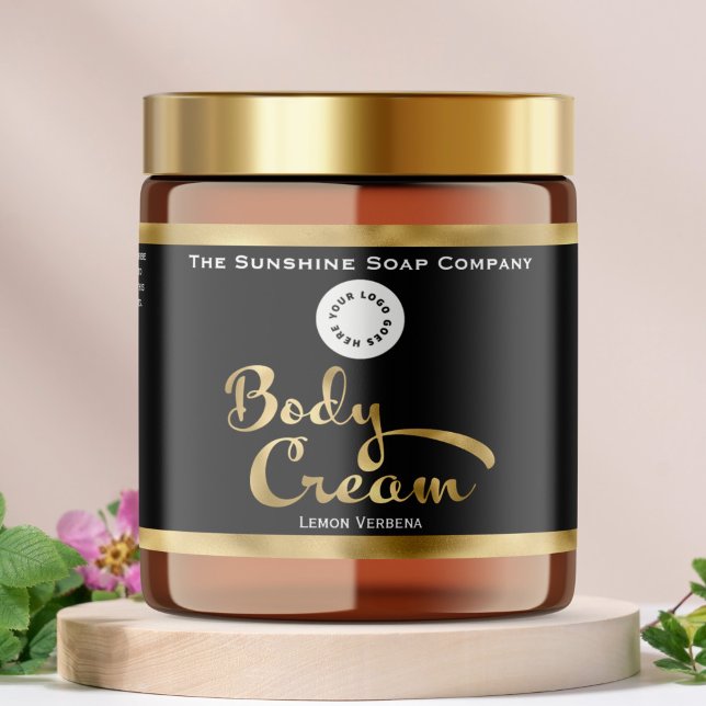 Black & Gold Foil Body Creme Jar Label mit Logo (Von Creator hochgeladen)