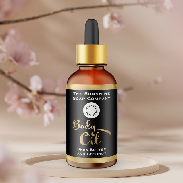 Black & Gold Foil Body Oil Flasche Etikett mit Log (Von Creator hochgeladen)