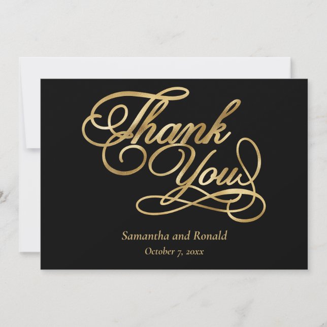 Black Gold Foil Calligraphie Formal Danke Karte (Vorderseite)