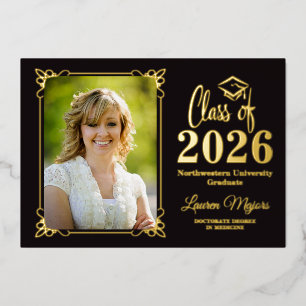 Black Gold FOIL Class 2025 Foto Abschluss Folieneinladung