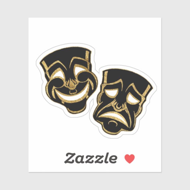 Black Gold Foil Comedy und Tragedy Theater Aufkleber (Blatt)