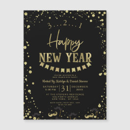 Black & Gold Foil Confetti Silvester Party Magnetkarte