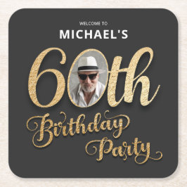 Black Gold Foil Custom Foto 60. Geburtstag Rechteckiger Pappuntersetzer