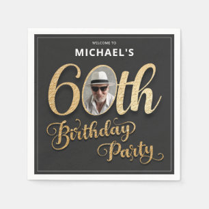 Black Gold Foil Custom Foto 60. Geburtstag Serviette