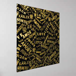 Black Gold Foil druckt Liebe Word Multi Language Foliendrucke