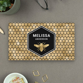 Black Gold Foil Hexagon Honeycomb Honey Bee Visitenkarte