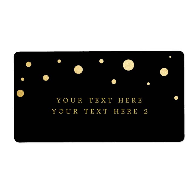 Black & Gold Foil Modern Dots Party - Etikett (Vorne)