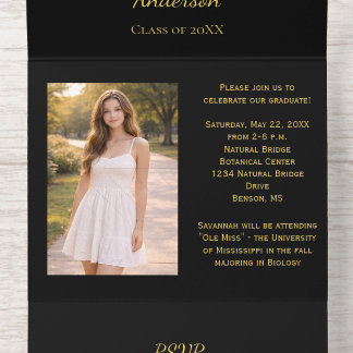 Black Gold Foil Photo Graduation All-in-One-Einladung