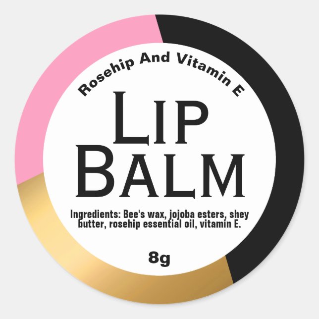 Black Gold Foil Pink Geometric Lip Balm Labels Runder Aufkleber (Vorderseite)