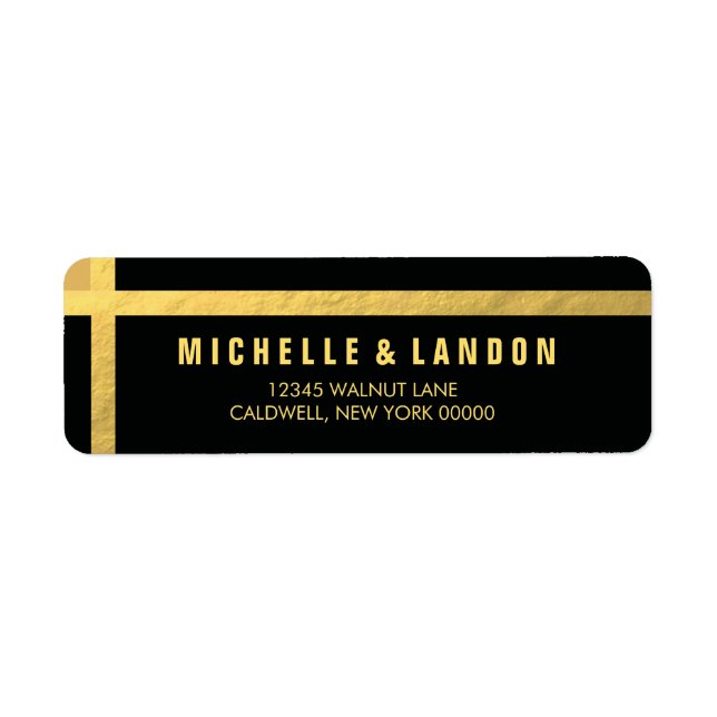Black+Gold Foil-Rücksendeadressen-Aufkleber | ABWE (Vorne)
