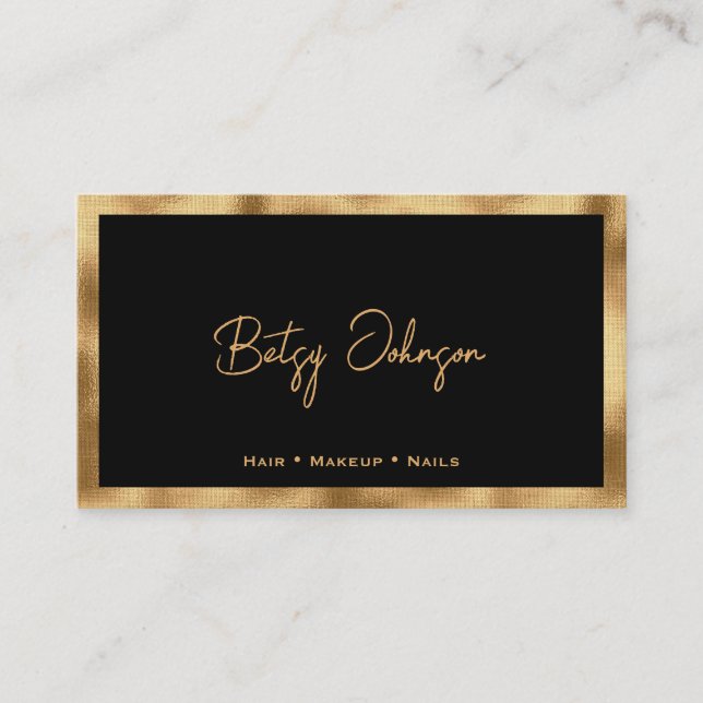 Black & Gold Foil Salon Eintrittskarte Visitenkarte (Vorderseite)