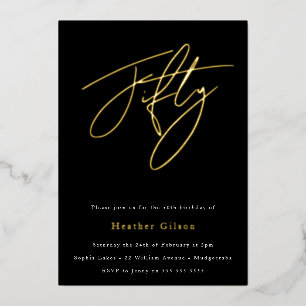 Black & Gold Foil Script 50. Geburtstagsparty Folieneinladung