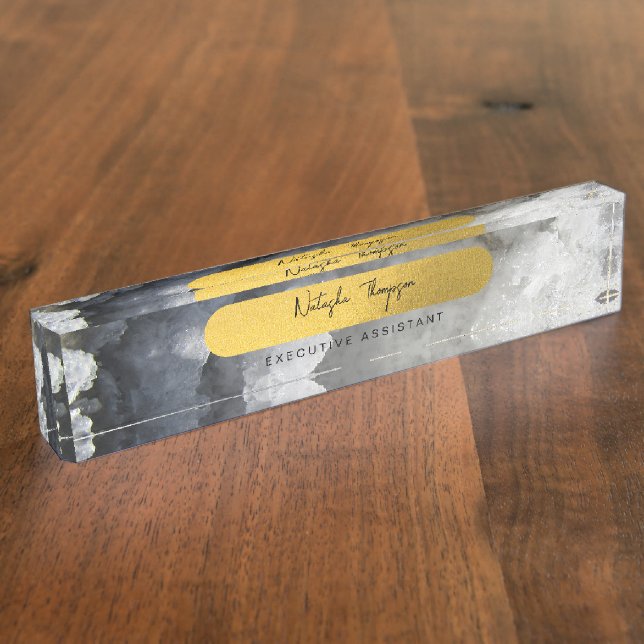 Black Gold Foil Sea Crystals Signature Script Namensplakette (Seite)