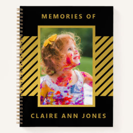 Black Gold Foil Stripes Child Memory Notebook Notizbuch