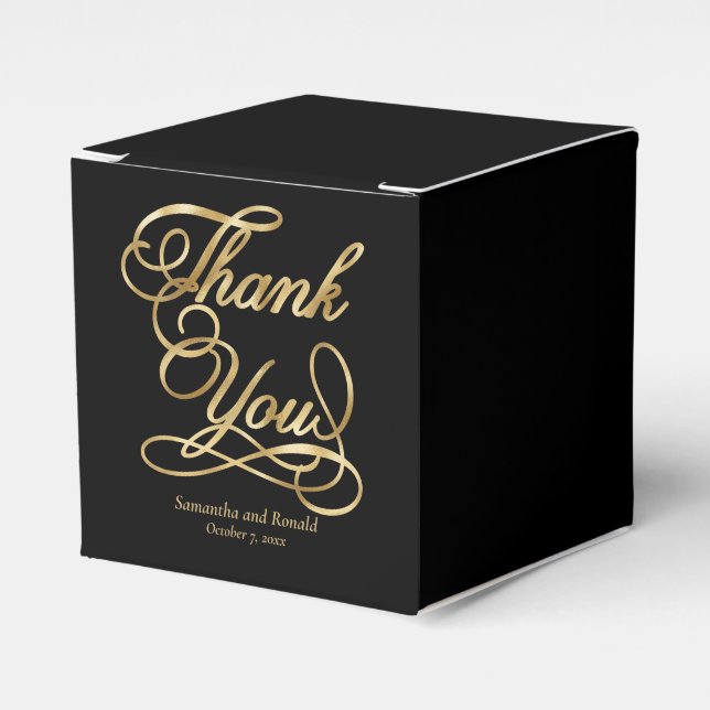 Black & Gold Foil Vielen Dank für Ihre kalligraphi Geschenkschachtel (Vorderseite)