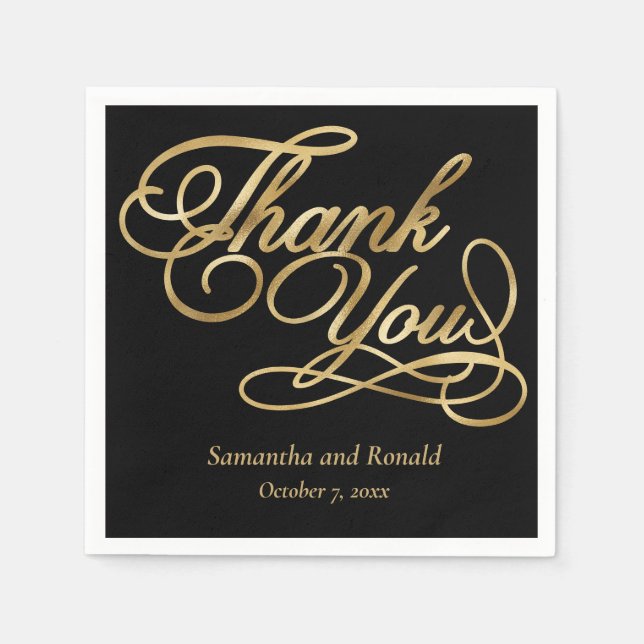 Black & Gold Foil Vielen Dank für Ihre kalligraphi Serviette (Vorderseite)