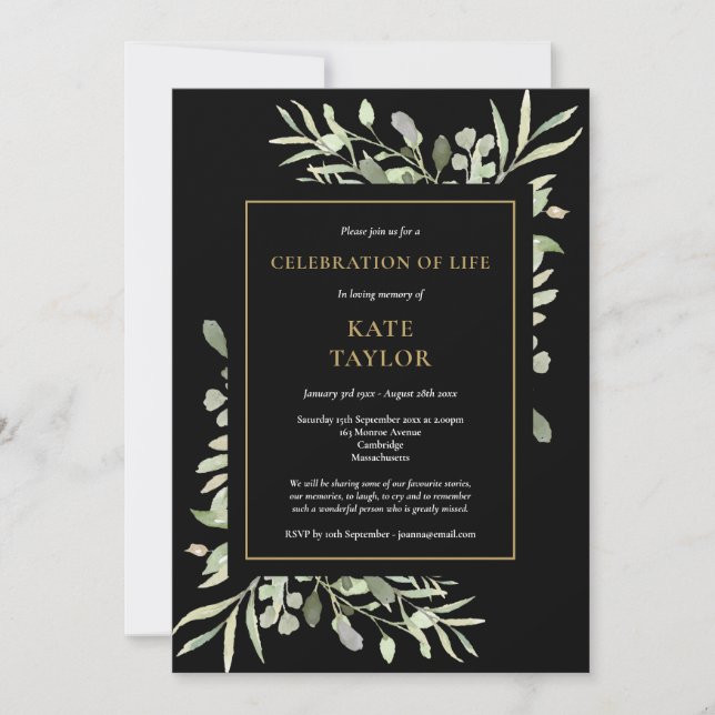 Black Gold Foliage Celebration of Life Foto Einladung (Vorderseite)