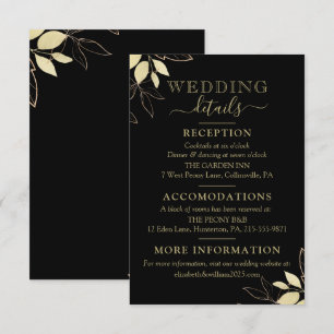 Black & Gold Foliage Moderne botanische Hochzeit Begleitkarte