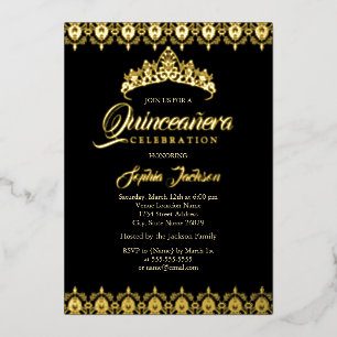 Black Gold-Folie Tiara Quinceanera Folieneinladung