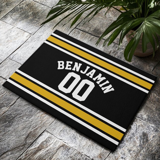 Black Gold Football Jersey Individuelle Name Numme Fußmatte (Custom Welcome Doormat)