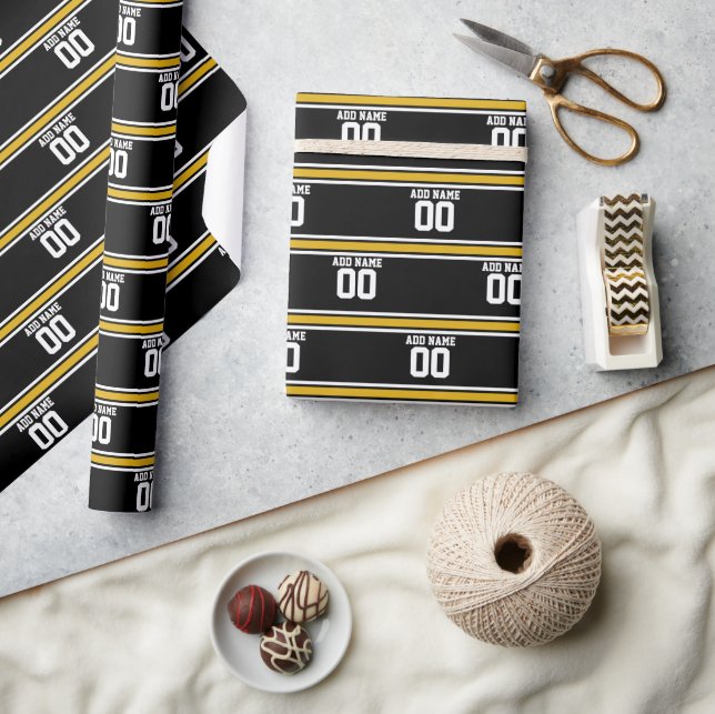 Black Gold Football Jersey Individuelle Name Numme Geschenkpapier (Kunsthandwerk)