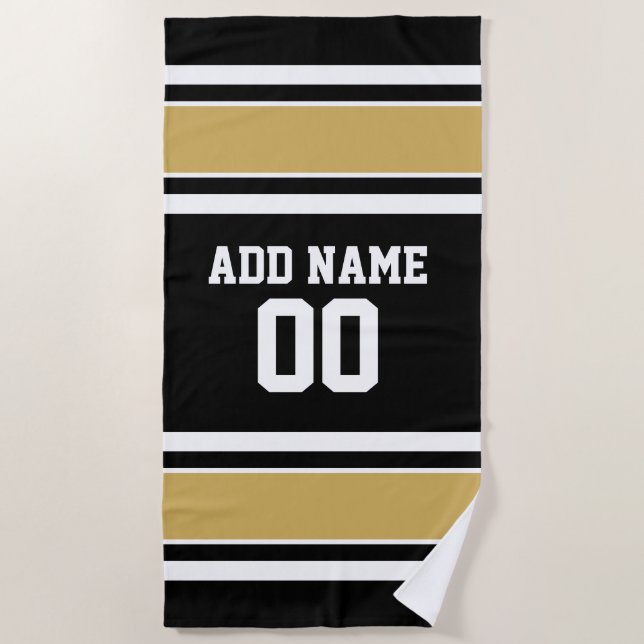 Black Gold Football Jersey Individuelle Name Numme Strandtuch (Vorderseite)