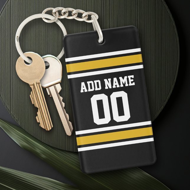 Black Gold Football Jersey Nom personnalisé Numéro (Personalized Keychain - add a monogram or name)