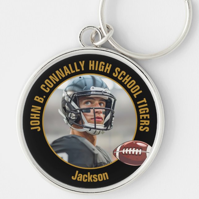 Black Gold Football Player Photo Commemorative Schlüsselanhänger (Vorne)