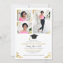 Black & Gold Foto Card Graduierungsparty Einladung