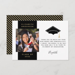 Black Gold Foto Graduation Cap Dankeskarte