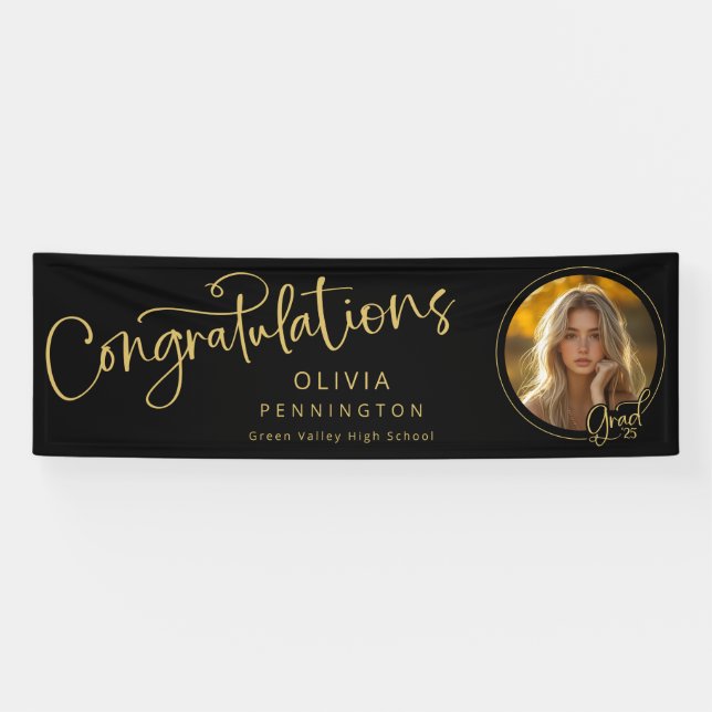 Black Gold Foto Gratulation Graduate Banner (Horizontal)