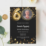 Black Gold Foto Stars 60. Geburtstag Luxus Einladung<br><div class="desc">Ein modernes,  stilvolles Foto für eine 60. Geburtstagsfeier. Ein klassischer schwarzer Hintergrund mit goldenen Imitaten. Personalisieren Sie Ihre Party-Daten und fügen Sie sie hinzu.</div>