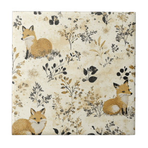 Black Gold Fox Arts Crafts Blumenmuster Fliese