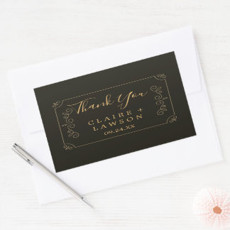Black Gold Frame Borders Danke Classic Rechteckiger Aufkleber