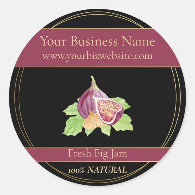 Black & Gold Fresh Fig Jam Product Label Runder Aufkleber (Vorderseite)