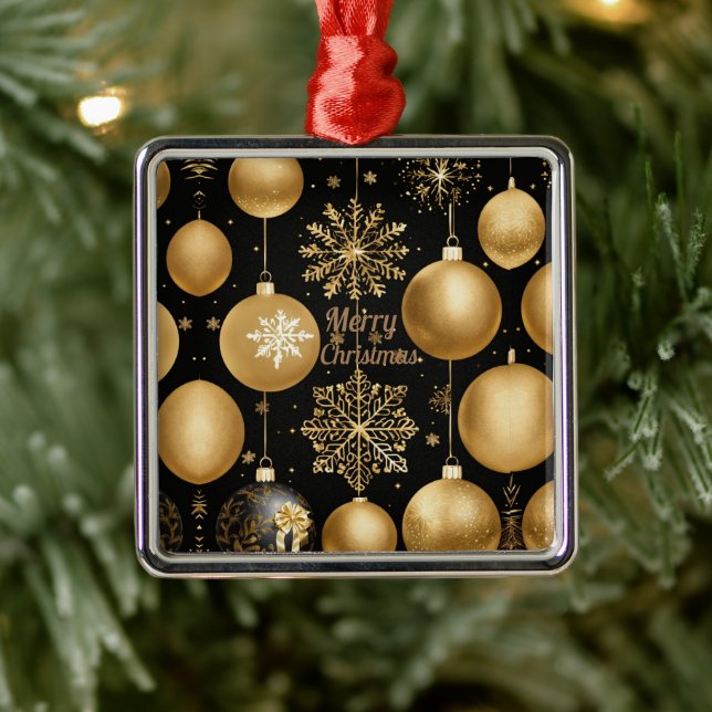 Black & Gold Frohe Weihnachtsball Keramik Ornament (Baum)