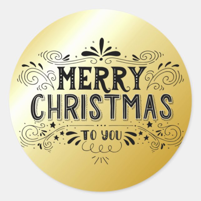 Black Gold Frohe Weihnachtstypografie Sticker (Vorderseite)