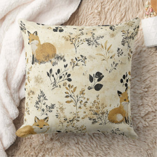 Black Gold Fuchs Kunsthandwerk Blumiges Muster Kissen