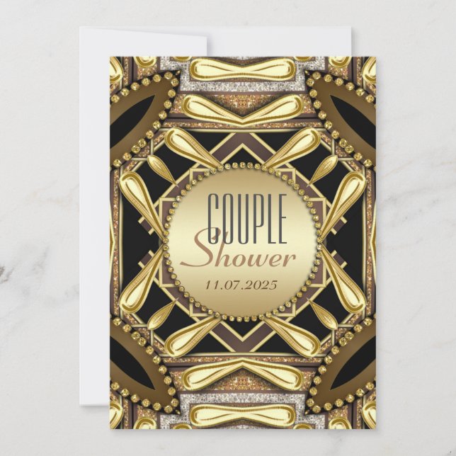 Black Gold Funky Glam Couple Shower Invitation (Devant)