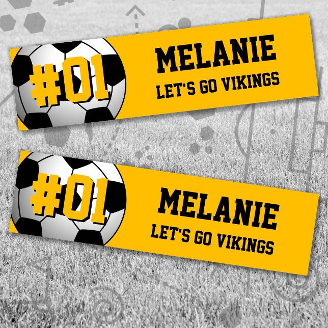 Black Gold Fußball-Team Autoaufkleber (Black and Gold Soccer Let's Go Team Bumper Sticker. Celebrate your high school or college athlete.)