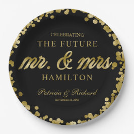 Black Gold Future Mr. und Mrs. Engagement Party Pappteller