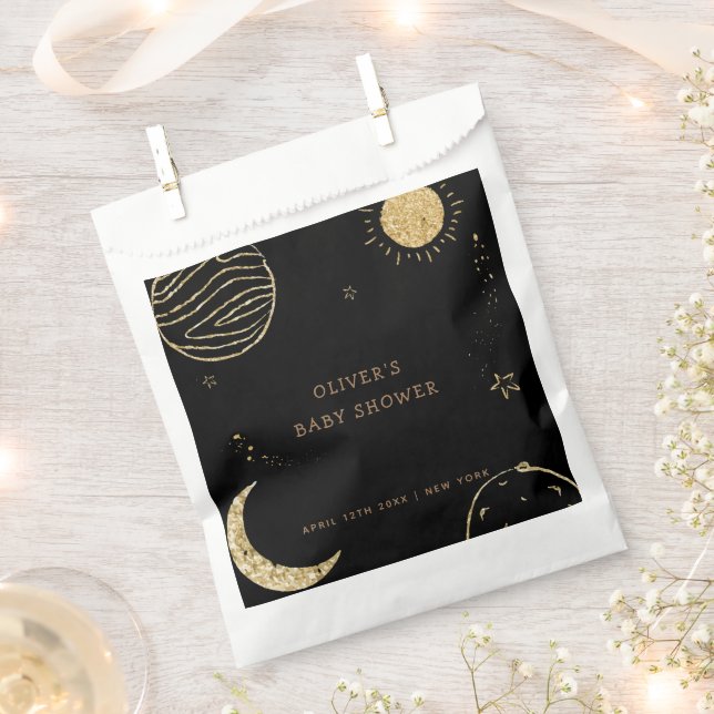 Black Gold Galaxy Moon Star Boy Baby Dusche Geschenktütchen (Ausgeschnitten)