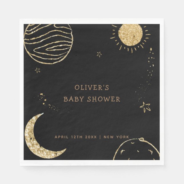 Black Gold Galaxy Moon Star Boy Baby Dusche Serviette (Vorderseite)